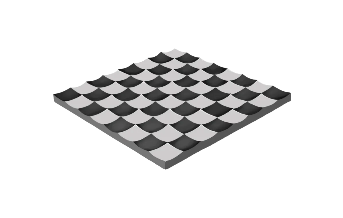 A chessboard distorted into waves, giving the impression of a moving sea.