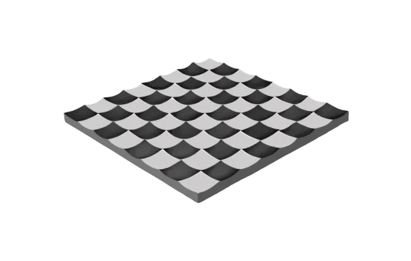 A chessboard distorted into waves, giving the impression of a moving sea.
